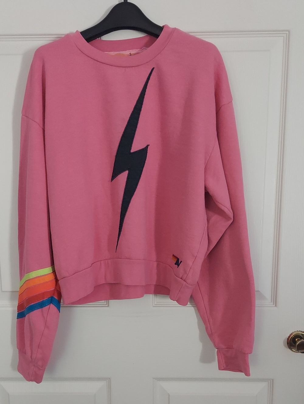 Aviator Nation Pink Lightning Bolt Rainbow Sweatshirt Size S